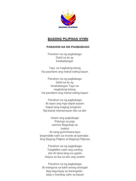 lipeño hymn lyrics pdf|Bagong Pilipinas Hymn and Pledge (Free to .